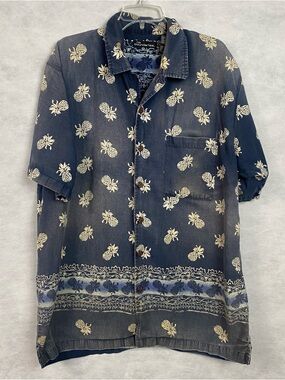 Vtg No Boundaries Tropical Hawaiian Pineapple Button Up Shirt Men XL Pocket Flaw
